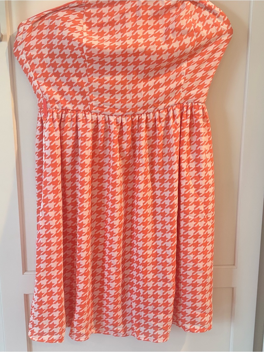 Ya Los Angeles Strapless Orange and White Houndstooth Dress